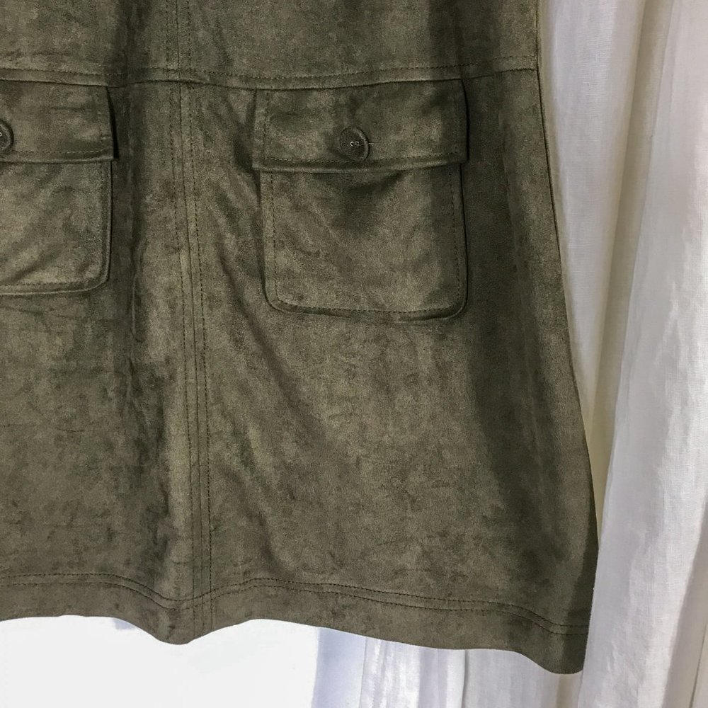YA Los Angeles Green Faux Suede Shift Dress Olive - Picture 3 of 5